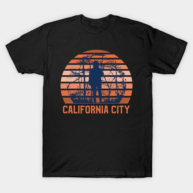 California City Sunset, Guy Standing in the Bushes with Trees, Gift for sunset lovers T-shirt, Camping, Camper T-Shirt by AbsurdStore